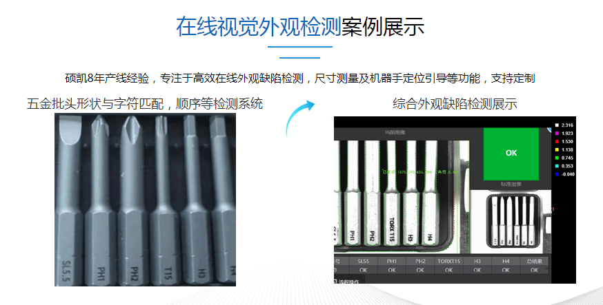 高速在线检测、外观检测（异物瑕疵、缺陷）、完整性检测